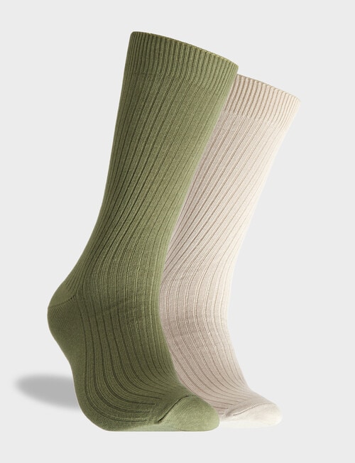 Mitch Dowd Bamboo Rib Crew Socks, 2-Pack, Green & Stone product photo