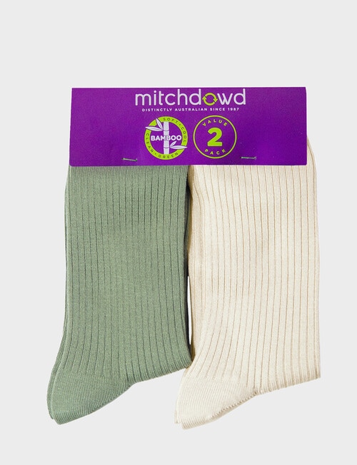 Mitch Dowd Bamboo Rib Crew Socks, 2-Pack, Green & Stone product photo View 02 L