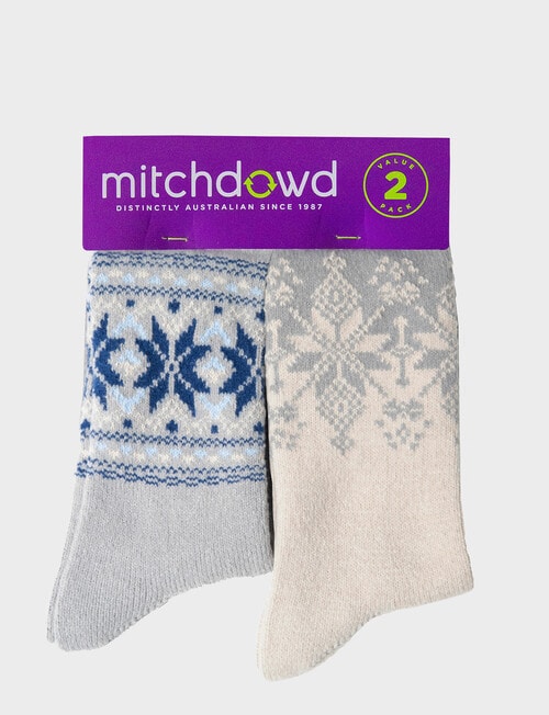 Mitch Dowd Snow Cosy Crew Sock, 2-Pack, Grey & Stone product photo View 02 L