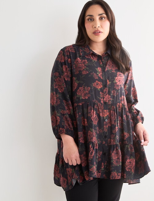 Studio Curve Tiered Longline Shirt, Rose Print product photo View 05 L