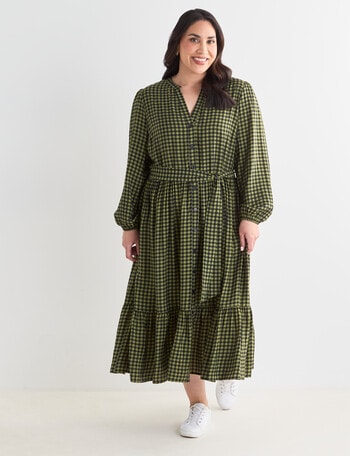 Studio Curve Button Front Check Dress, Chartusse Gingham Check product photo