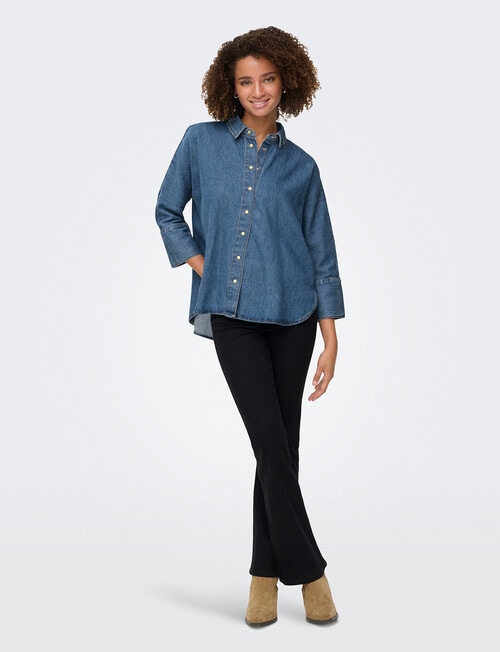 ONLY Grace-Elli 3/4 Sleeve Denim Shirt, Medium Blue Denim product photo View 04 L