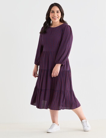 Studio Curve Tiered Dress, Navy & Daisy Print product photo