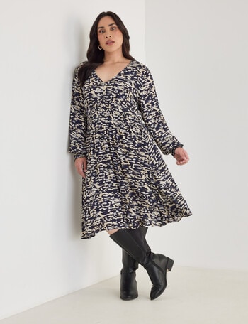Studio Curve Shirred Empire Panel Dress, Desert Print product photo