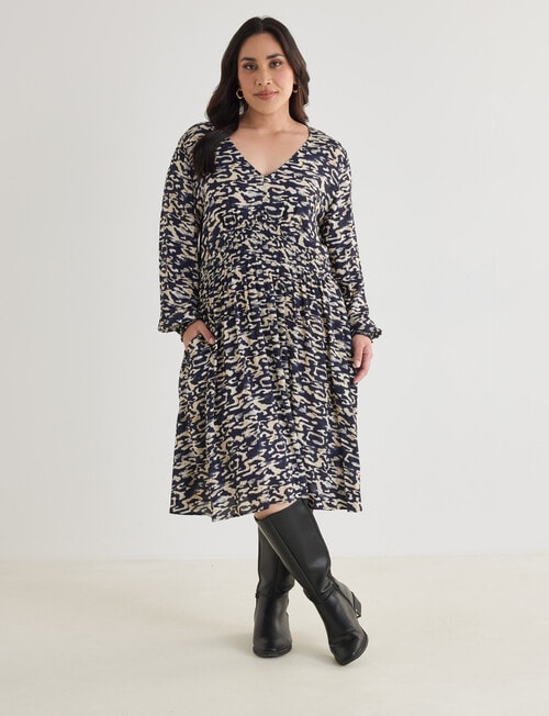 Studio Curve Shirred Empire Panel Dress, Desert Print product photo View 03 L