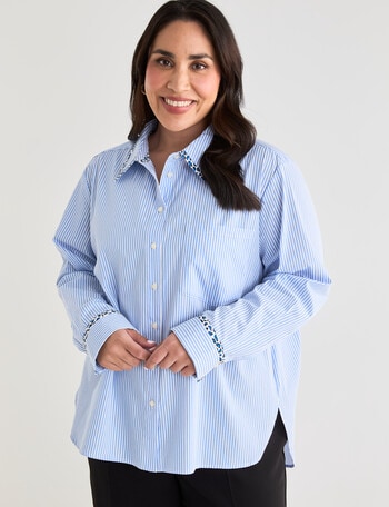 Studio Curve Striped Shirt with Print Trim, Blue product photo