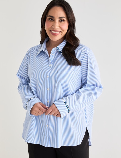 Studio Curve Striped Shirt with Print Trim, Blue product photo
