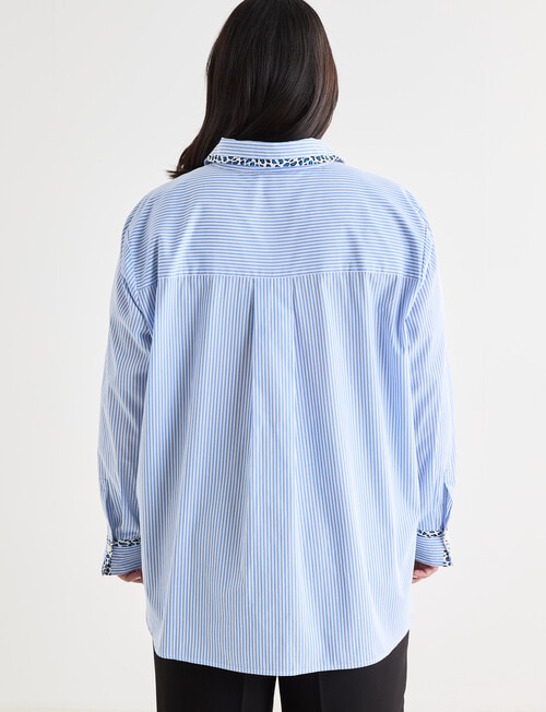 Studio Curve Striped Shirt with Print Trim, Blue product photo View 02 L