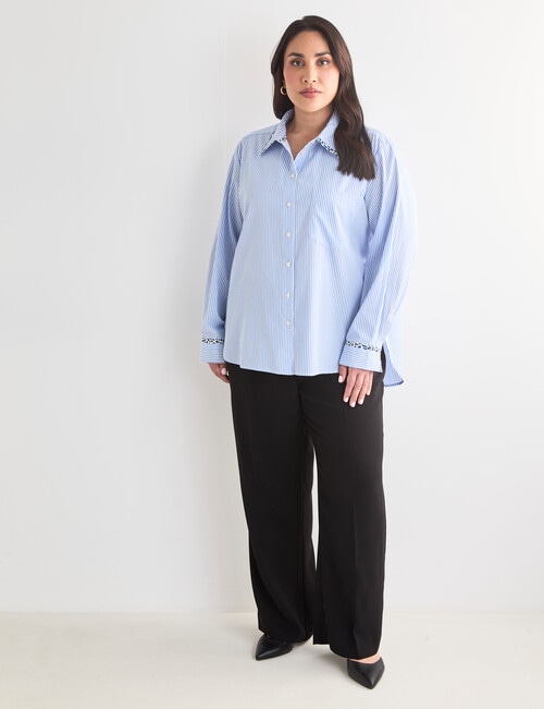 Studio Curve Striped Shirt with Print Trim, Blue product photo View 03 L