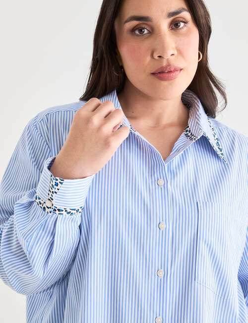 Studio Curve Striped Shirt with Print Trim, Blue product photo View 04 L