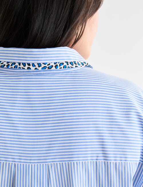 Studio Curve Striped Shirt with Print Trim, Blue product photo View 07 L