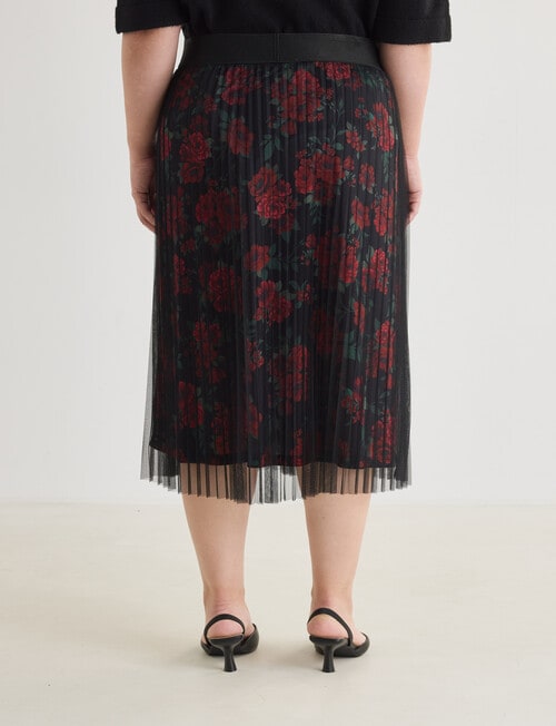 Studio Curve Pleated Mesh Skirt, Black & Print product photo View 02 L