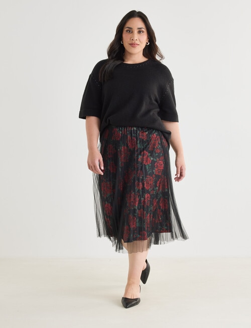 Studio Curve Pleated Mesh Skirt, Black & Print product photo View 03 L