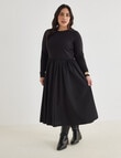 Studio Curve Tea Dress with Gathered Skirt, Black product photo