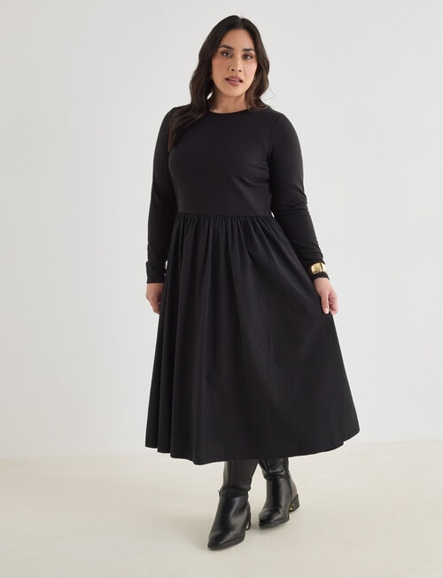 Studio Curve Tea Dress with Gathered Skirt, Black product photo
