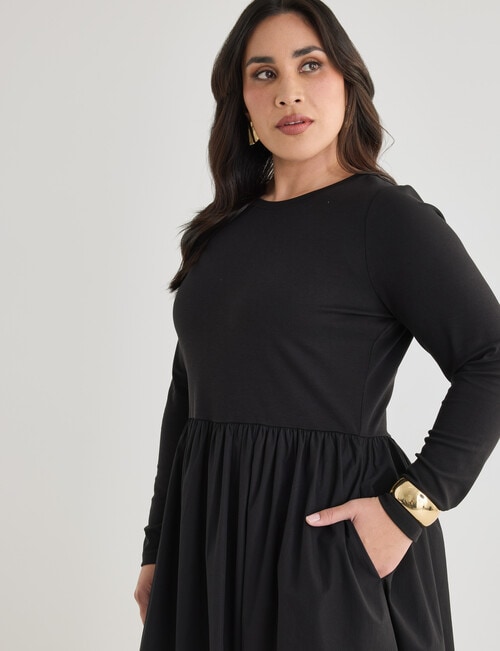 Studio Curve Tea Dress with Gathered Skirt, Black product photo View 04 L