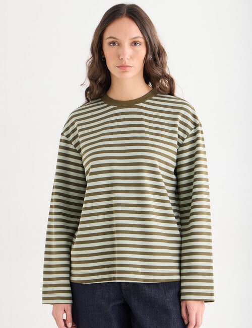 Mineral Alba Stripe Long Sleeve Tee, Green Stripe product photo View 07 L