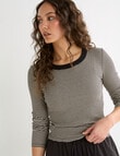Mineral Hazel Rib Crew Long Sleeve Top, Black Mini Stripe product photo
