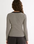 Mineral Hazel Rib Crew Long Sleeve Top, Black Mini Stripe product photo View 02 S