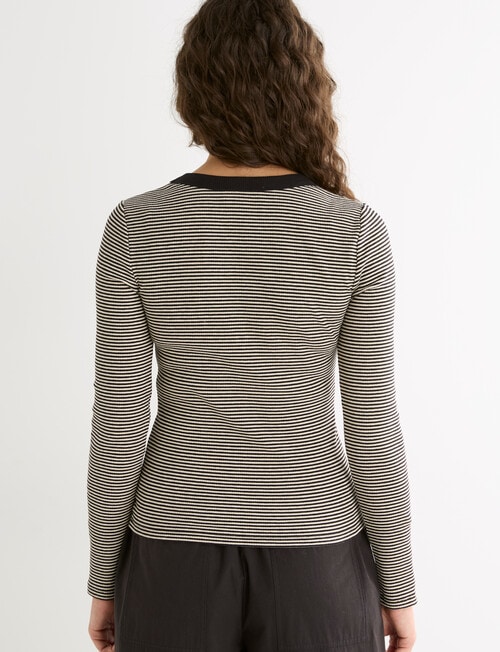 Mineral Hazel Rib Crew Long Sleeve Top, Black Mini Stripe product photo View 02 L