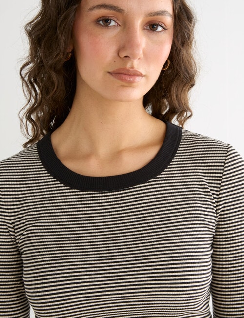 Mineral Hazel Rib Crew Long Sleeve Top, Black Mini Stripe product photo View 04 L