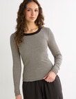 Mineral Hazel Rib Crew Long Sleeve Top, Black Mini Stripe product photo View 06 S