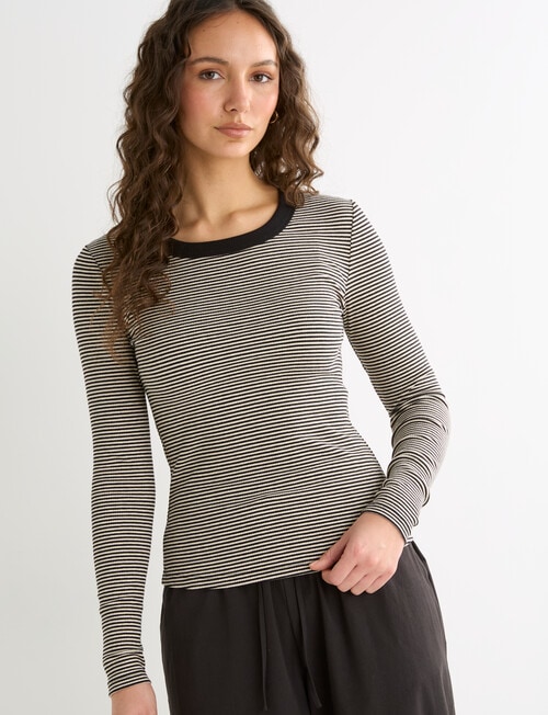 Mineral Hazel Rib Crew Long Sleeve Top, Black Mini Stripe product photo View 06 L