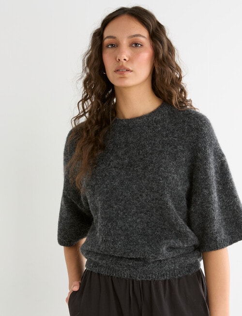 Mineral Boxy Oversized Alpaca Tee, Charcoal product photo