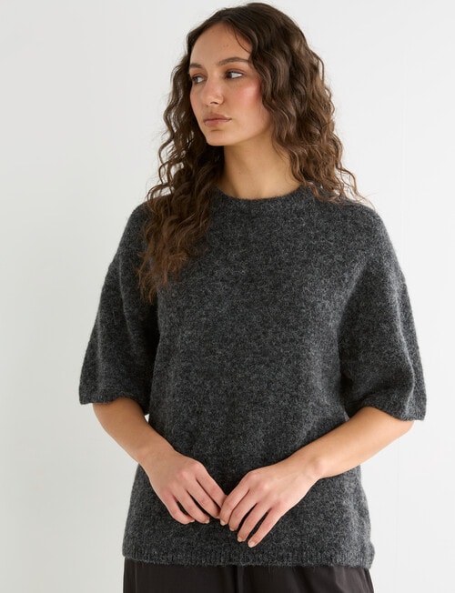Mineral Boxy Oversized Alpaca Tee, Charcoal product photo View 06 L