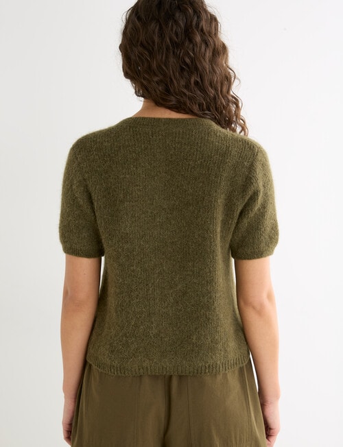 Mineral Theo Alpaca Short Sleeve Cardigan, Pine Green product photo View 02 L