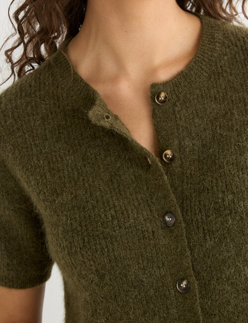 Mineral Theo Alpaca Short Sleeve Cardigan, Pine Green product photo View 04 L