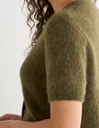 Mineral Theo Alpaca Short Sleeve Cardigan, Pine Green product photo View 05 S