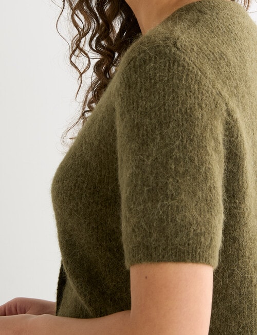 Mineral Theo Alpaca Short Sleeve Cardigan, Pine Green product photo View 05 L