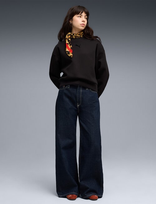 Puma Essential Elevated Oversized Logo Crew Sweatshirt, Black product photo View 03 L