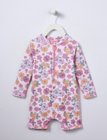 Teeny Weeny Swim Long Sleeve Rash Suit, Pink Frost Floral product photo
