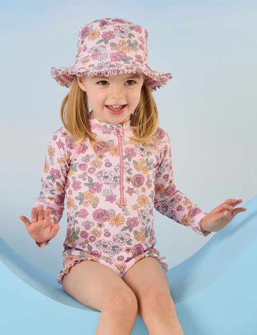 Teeny Weeny Swim Long Sleeve Rash Suit, Pink Frost Floral product photo