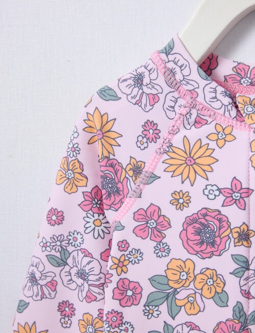 Teeny Weeny Swim Long Sleeve Rash Suit, Pink Frost Floral product photo View 02 L