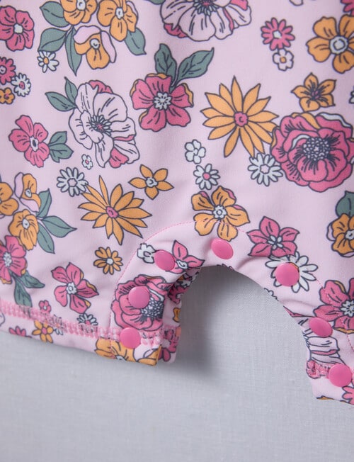 Teeny Weeny Swim Long Sleeve Rash Suit, Pink Frost Floral product photo View 04 L