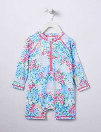 Teeny Weeny Swim Long Sleeve Rash Suit, Blue Floral product photo