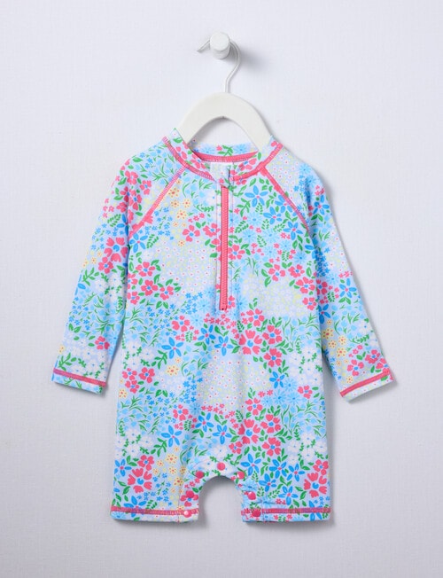 Teeny Weeny Swim Long Sleeve Rash Suit, Blue Floral product photo