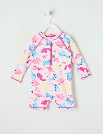 Teeny Weeny Dino Long Sleeve Rash Suit, Pink product photo