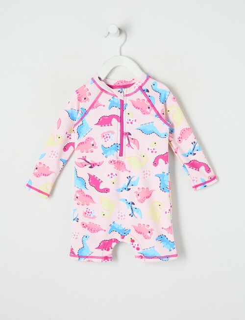 Teeny Weeny Dino Long Sleeve Rash Suit, Pink product photo