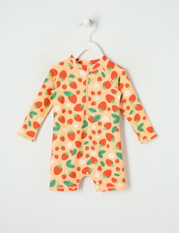 Teeny Weeny Strawberry Long Sleeve Rash Suit, Peach Jelly product photo