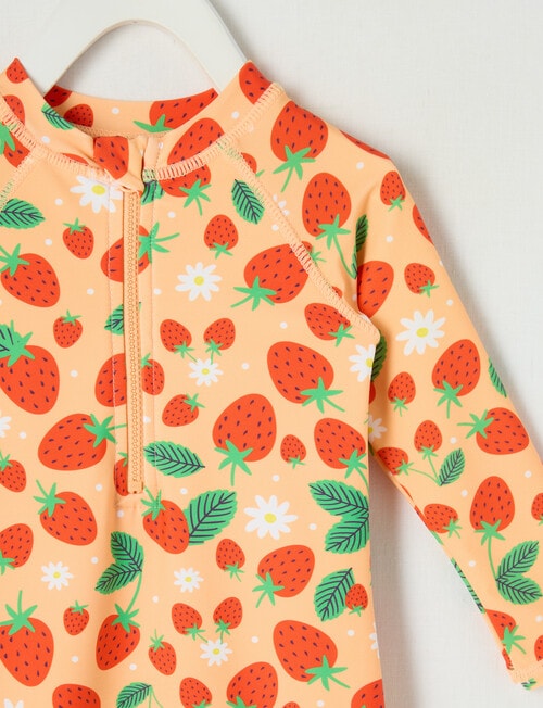 Teeny Weeny Strawberry Long Sleeve Rash Suit, Peach Jelly product photo View 02 L