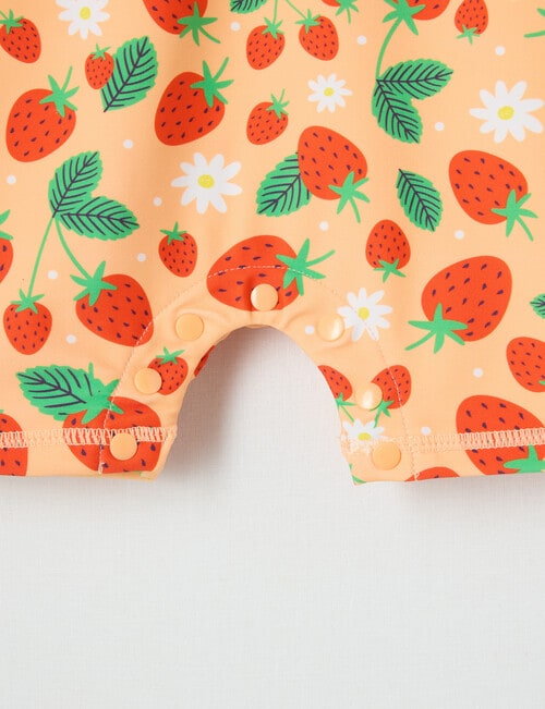 Teeny Weeny Strawberry Long Sleeve Rash Suit, Peach Jelly product photo View 03 L