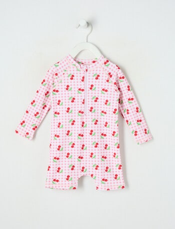 Teeny Weeny Cherry Long Sleeve Rash Suit, Pink product photo