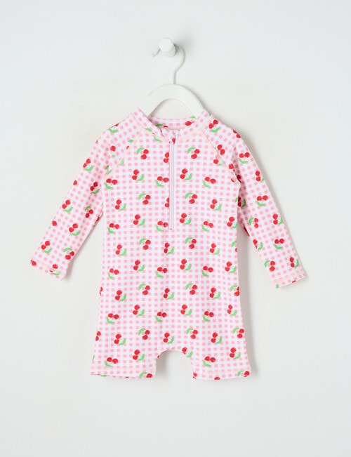 Teeny Weeny Cherry Long Sleeve Rash Suit, Pink product photo