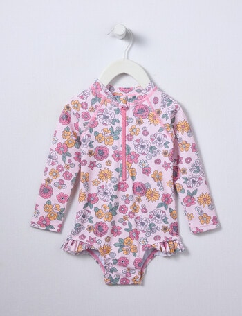 Teeny Weeny Swim Long Sleeve Swimsuit, Pink Frost Floral product photo