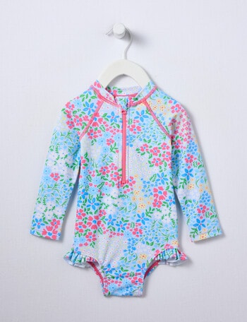 Teeny Weeny Swim Long Sleeve Swimsuit, Blue Floral product photo