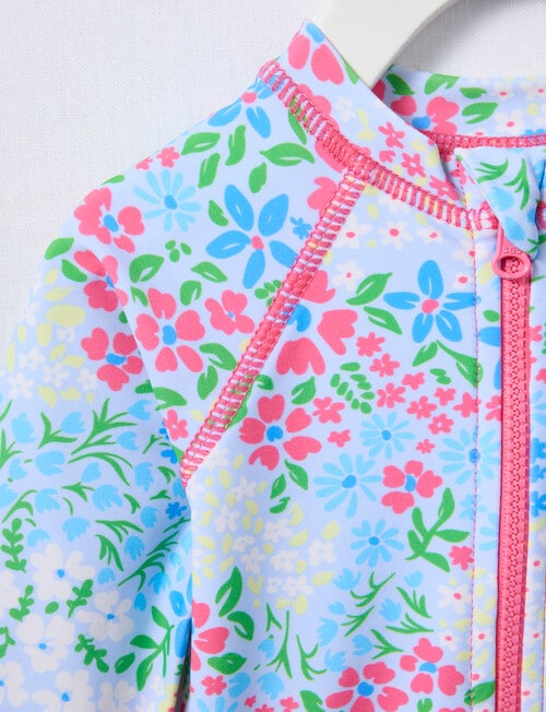 Teeny Weeny Swim Long Sleeve Swimsuit, Blue Floral product photo View 02 L